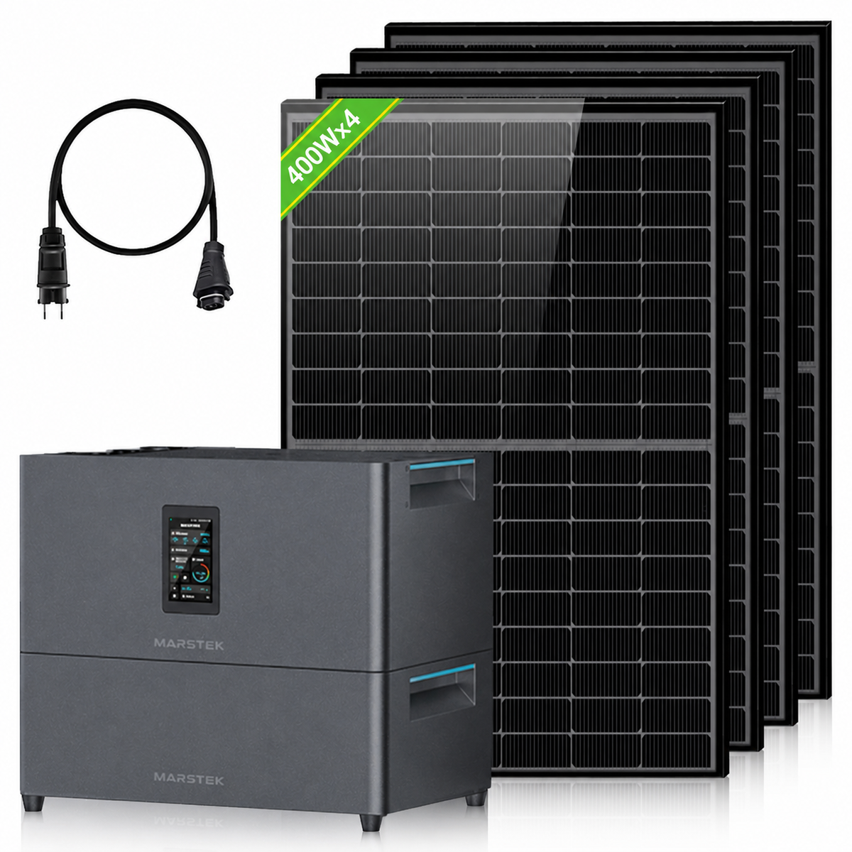 ECO-WORTHY Balkonkraftwerk mit Speicher | Marstek Jupiter C+ Energiespeicher, 4 x 400W Solarmodule, 4 MPPTs (PV max. 2400 W) | Plug-&-Play