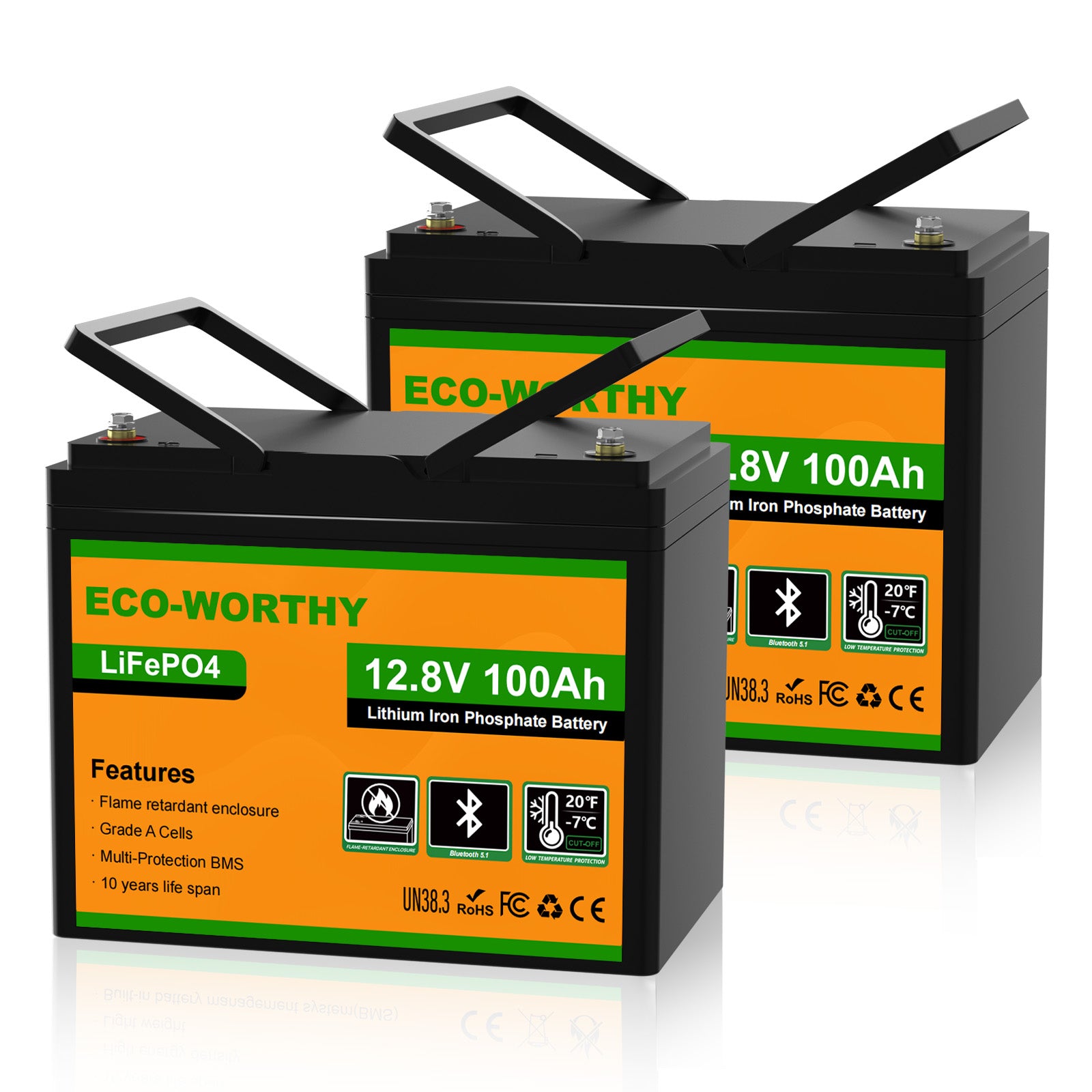 Eco-Worthy 12V 100Ah LiFePO4 Lithium batterie mit Bluetooth und Untertemperaturschutz