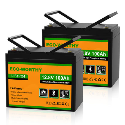 Eco-Worthy 12V 100Ah LiFePO4 Lithium batterie mit Bluetooth und Untertemperaturschutz