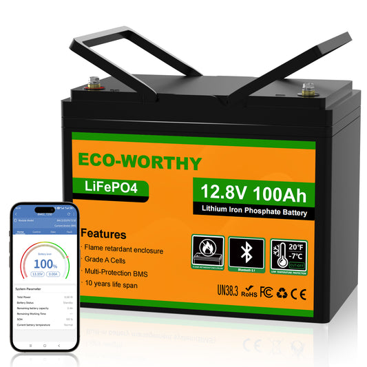 12V 100Ah LiFePO4 Lithium batterie mit Bluetooth und Untertemperaturschutz