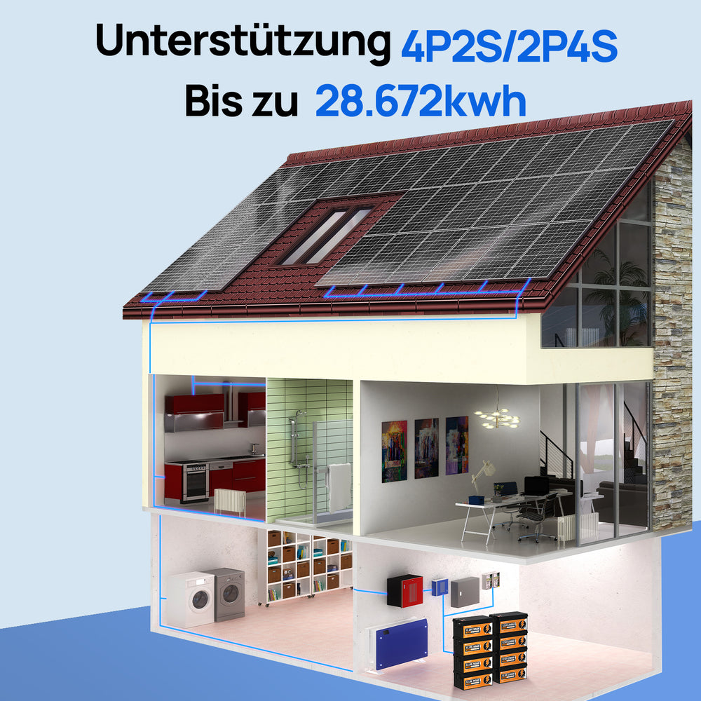 12V 280Ah LiFePO4-Batterie mit Bluetooth und Untertemperaturschutz, unterstützt 4p2s oder 2p4s bis zu 28.672kWh, geeignet für die Energiespeicherung zu Hause, in Wohnhäusern usw.