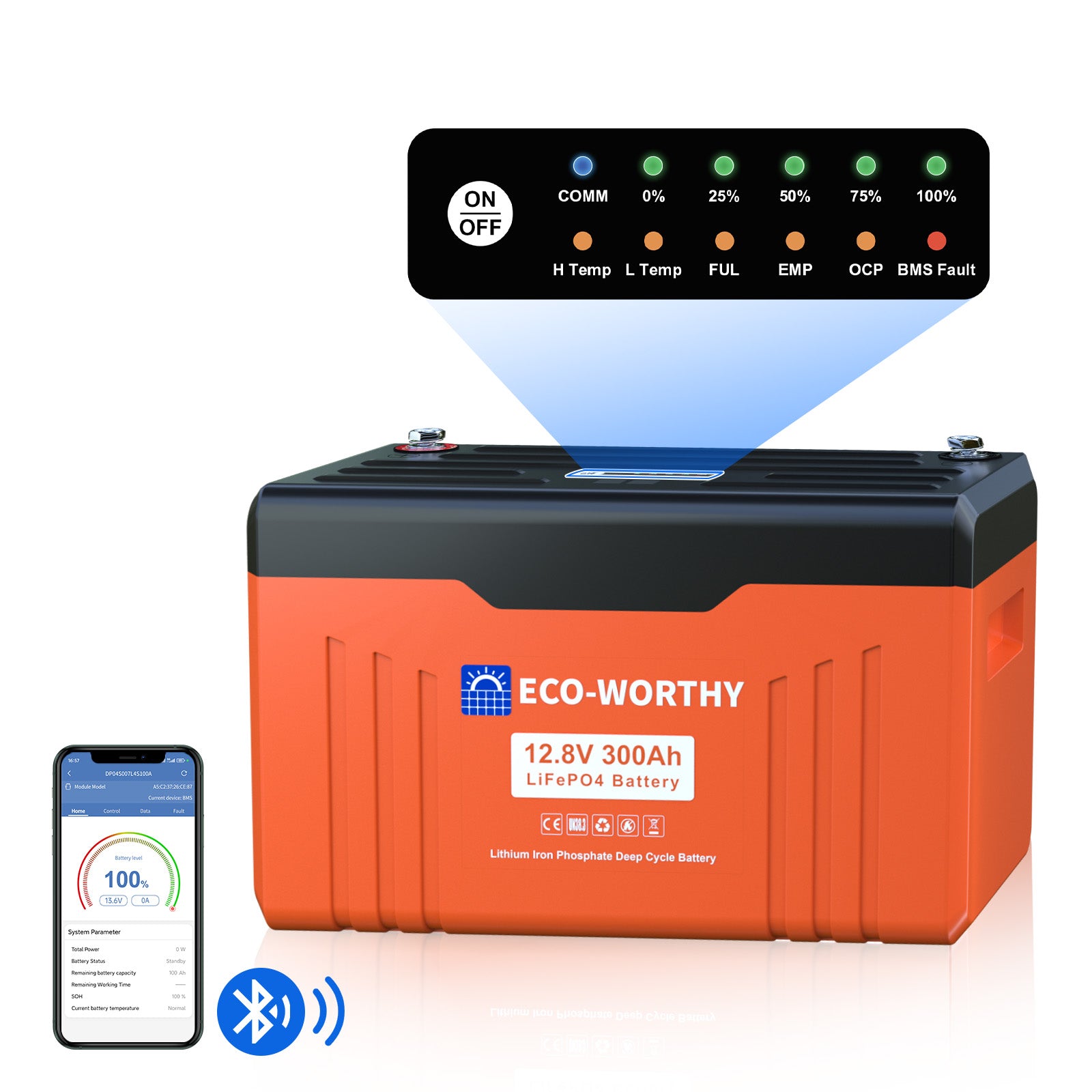 12V 300Ah LiFePO4 Lithium Batterie mit Bluetooth und Untertemperaturschutz