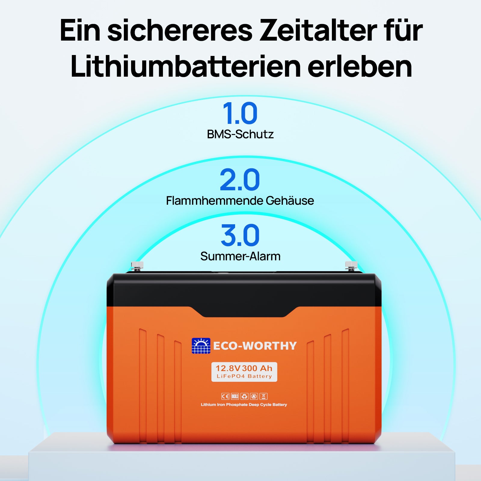 Eco-Worthy 12V 300Ah LiFePO4 Lithium Batterie mit Bluetooth und Untertemperaturschutz: 200A BMS,Automatische Verbindung, Akku meldet automatisch einen Fehler.