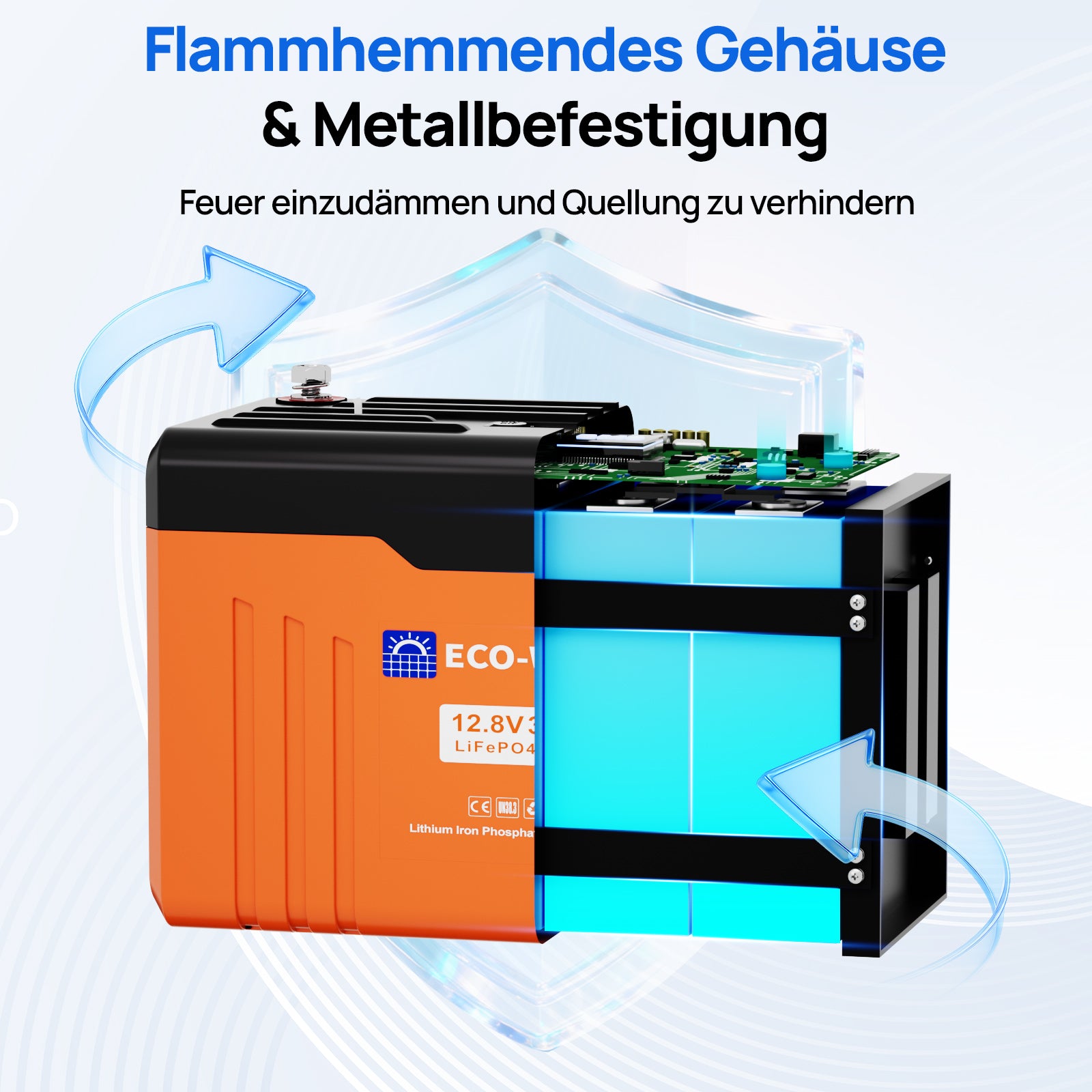 Eco-Worthy 12V 300Ah Lithium-Eisenphosphat-Akku mit Bluetooth, Batteriezellen der Güteklasse A, über 15.000 Ladezyklen.