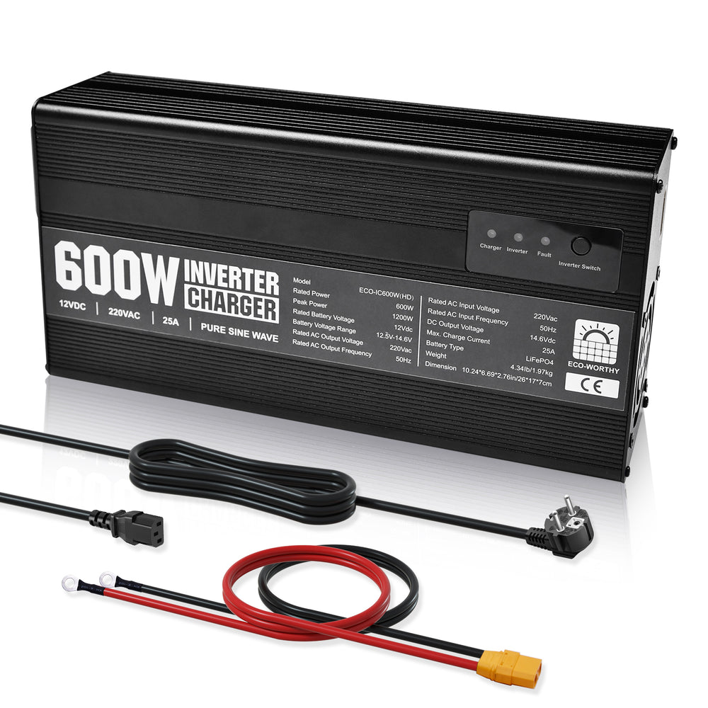 14,6V_ 25A_ LiFePO4_ Ladegerät_ mit_ 600W_ Wechselrichter_ 12V_ bis_ 230V_ für_ Batterie_1A