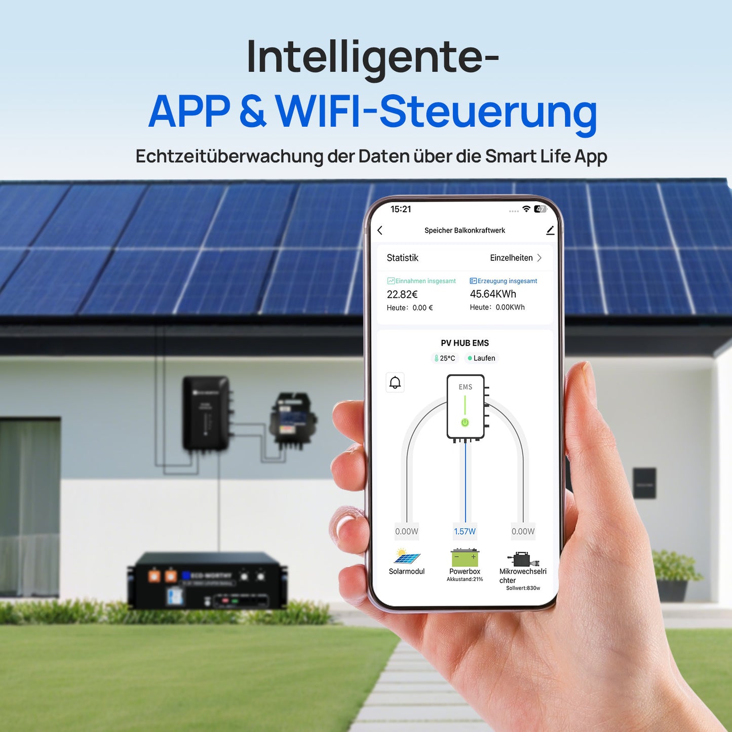 1720W Balkonkraftwerk mit 48V 100Ah LiFePO4 Batterie und Hub 800W Stromspeicher