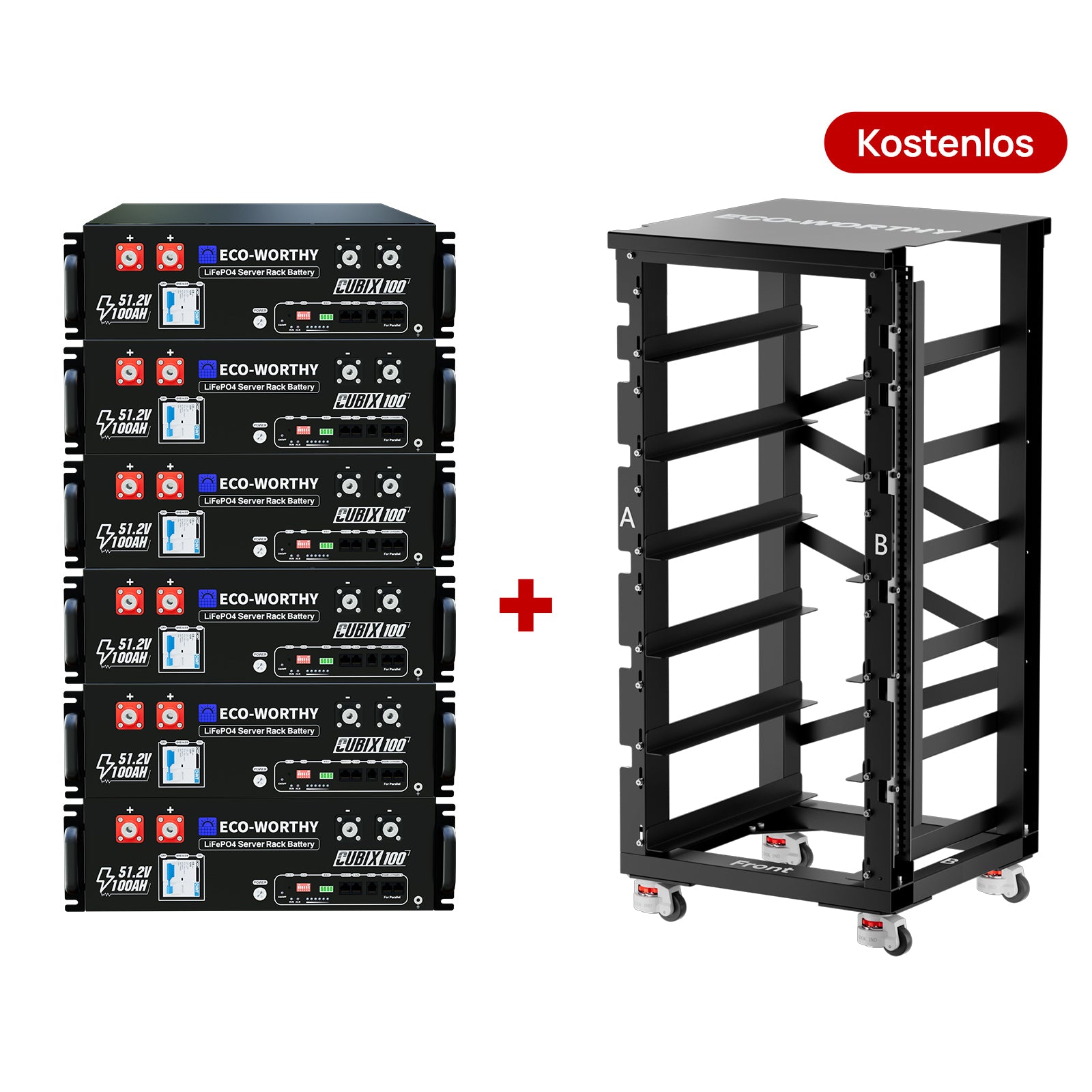 Eco-Worthy Cubix 100 48V 100Ah Server Rack Batterie—Bluetooth und WLAN—IEC 62619—10 Jahre Garantie
