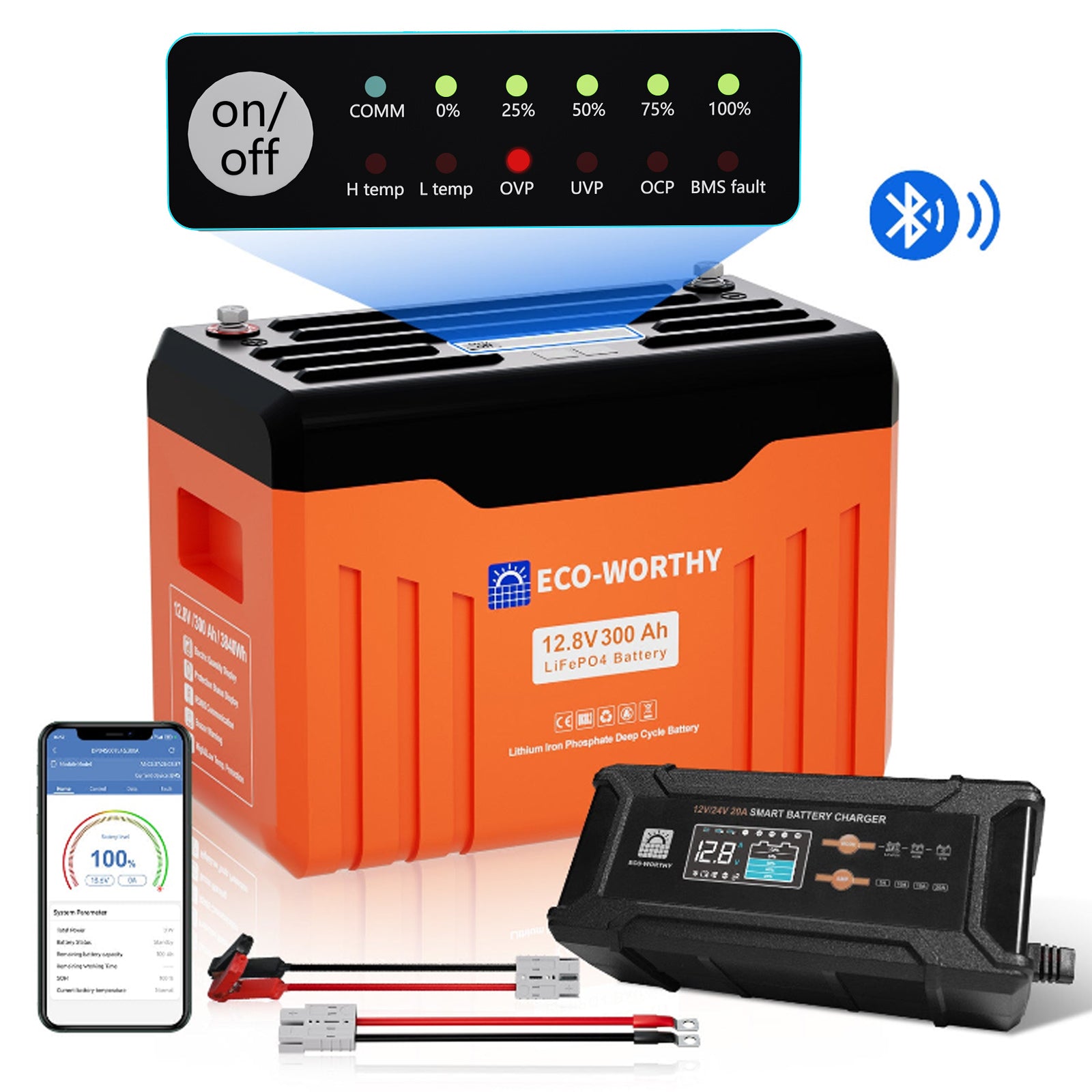 12V 300Ah LiFePO4 Lithium Batterie mit Bluetooth und Untertemperaturschutz