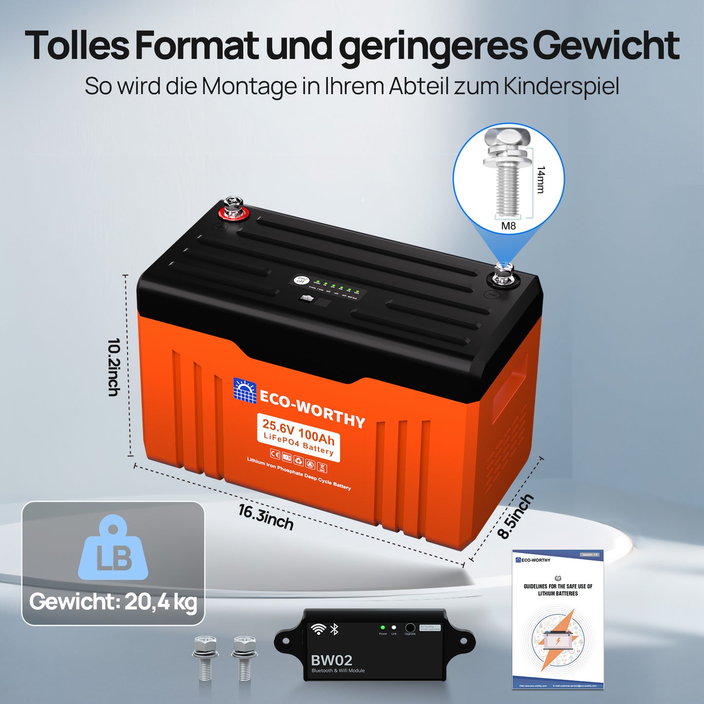 24V 100Ah LiFePO4 Lithium Batterie mit Bluetooth und WiFi,Untertemperaturschutz