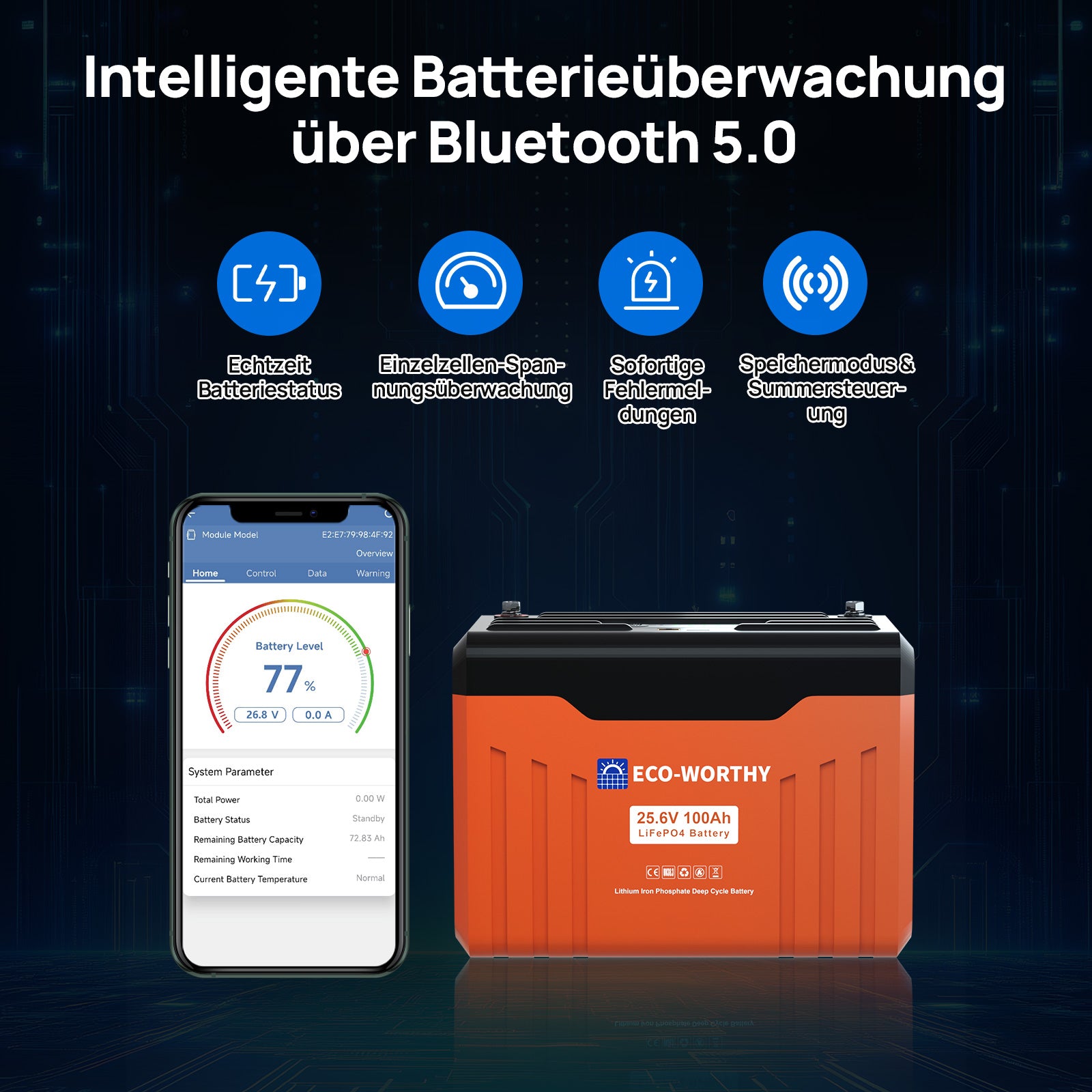 Unterstützt die Bluetooth-Funktion und Sie können sich über die Handy-App über verschiedene Batterieanzeigen informieren.