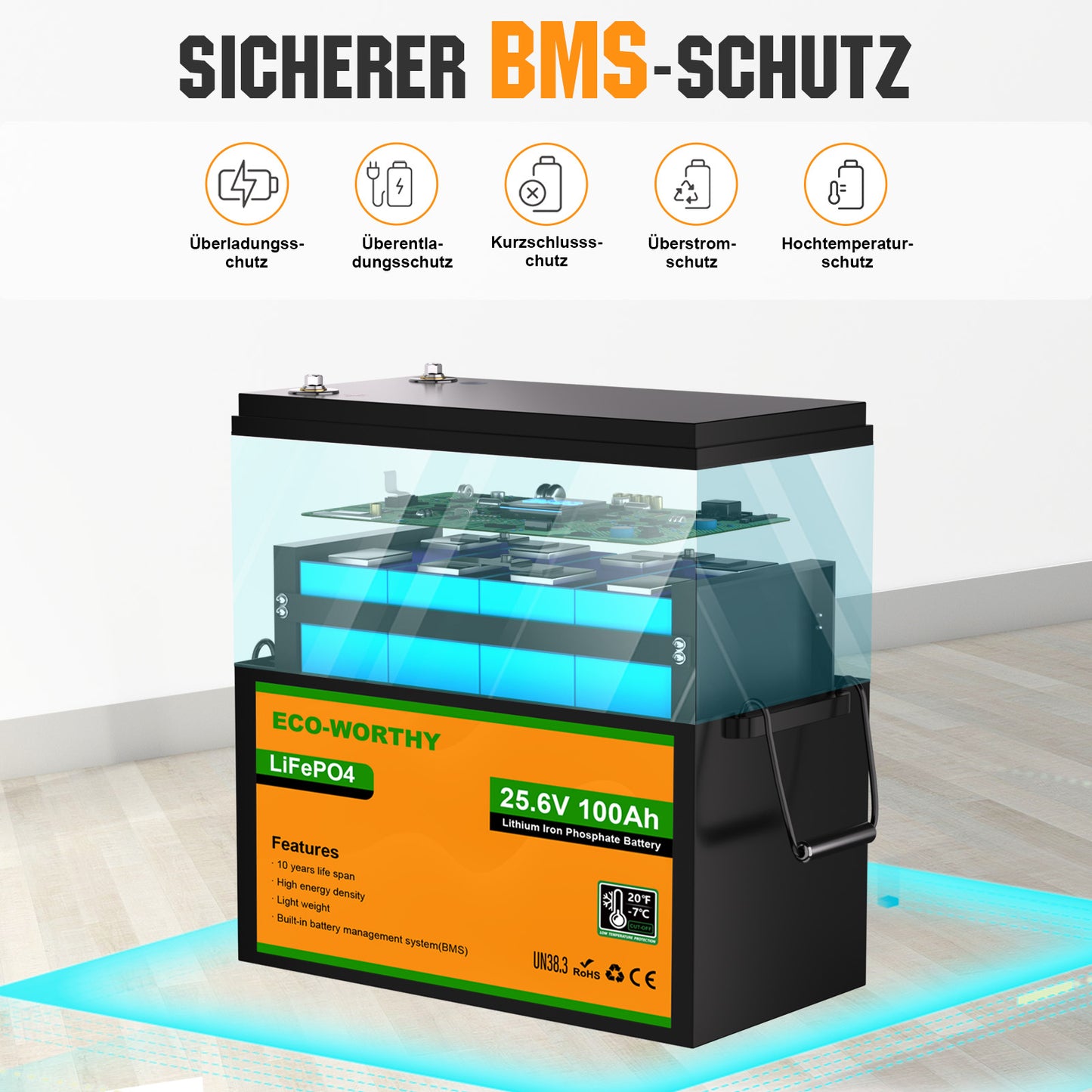 24V 100Ah LiFePO4 Lithium Batterie mit Untertemperaturschutz