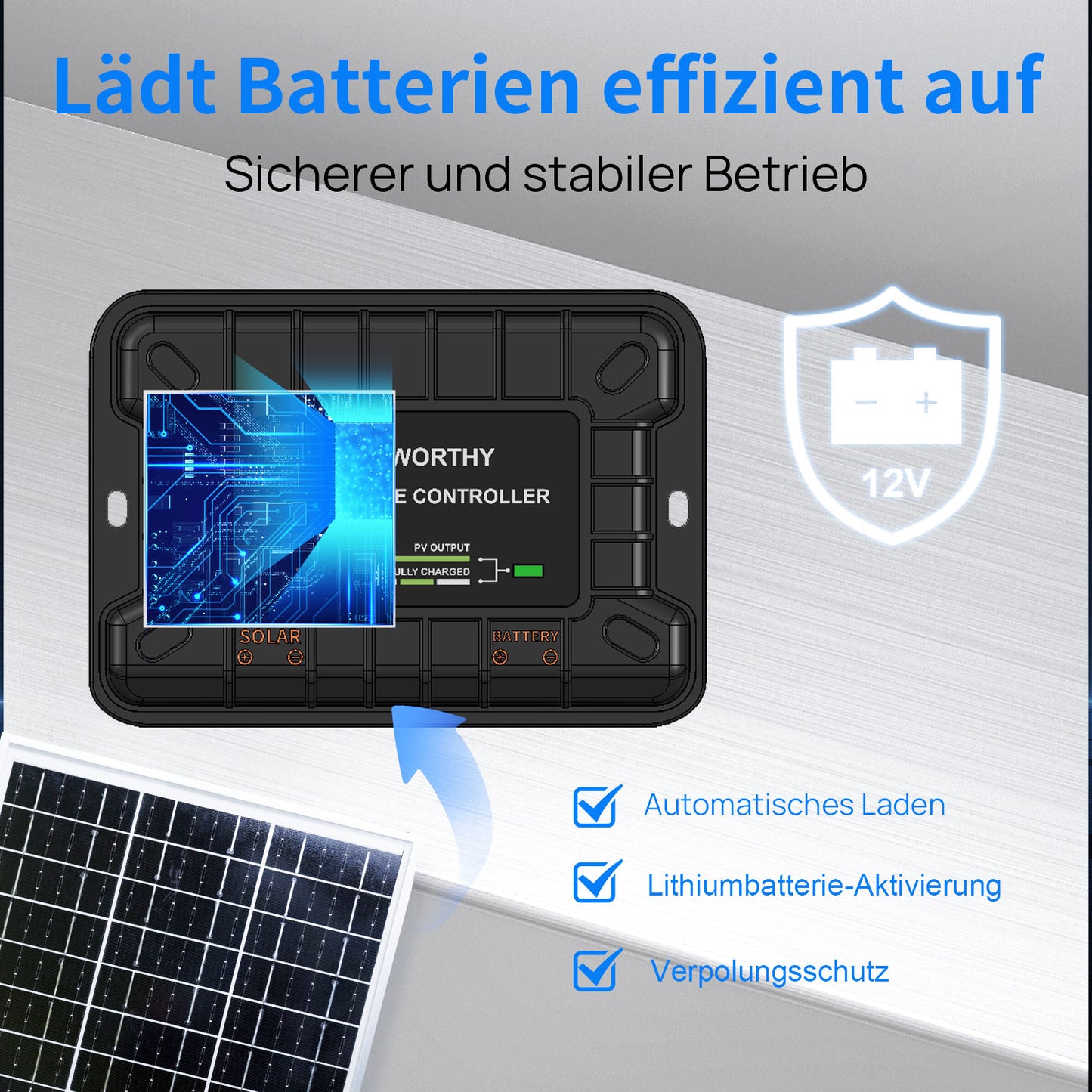 25Wp 12V Solarmodul Monokristallin Erhaltungsladegerät Kit