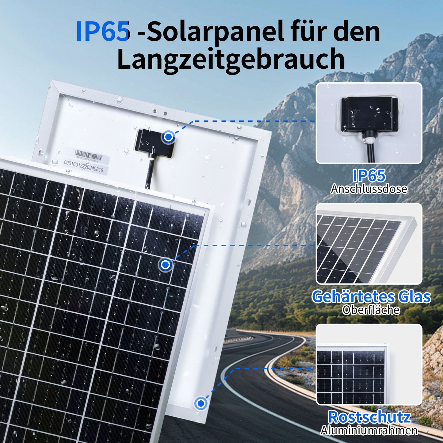 25Wp 12V Solarmodul Monokristallin Erhaltungsladegerät Kit