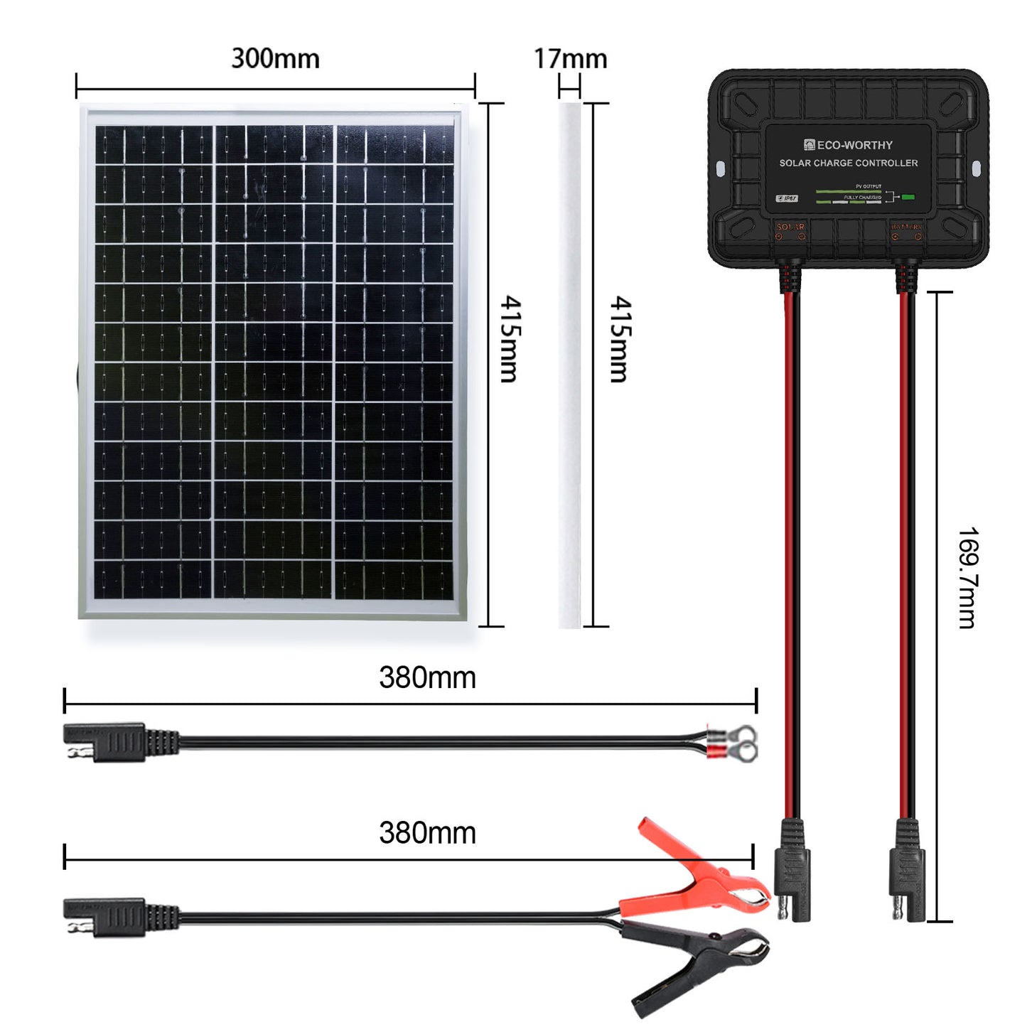 25Wp 12V Solarmodul Monokristallin Erhaltungsladegerät Kit