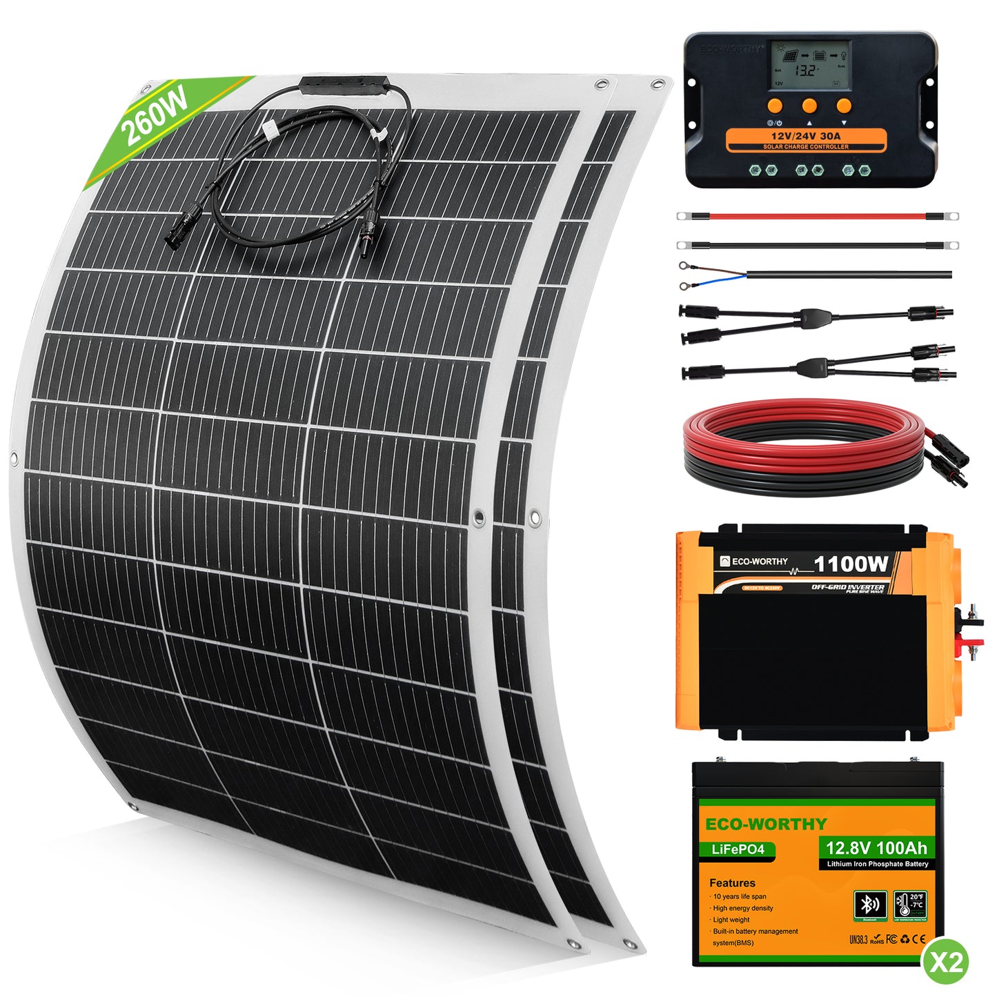 260Wp_12V_Komplettset_Solaranlage_mit_130Wp_Semi-Flexibles_Solarmodul_Lithium_Speicher_pro