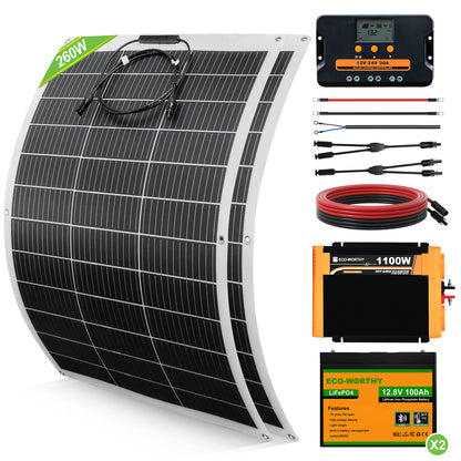 260Wp_12V_Komplettset_Solaranlage_mit_130Wp_Semi-Flexibles_Solarmodul_Lithium_Speicher_pro