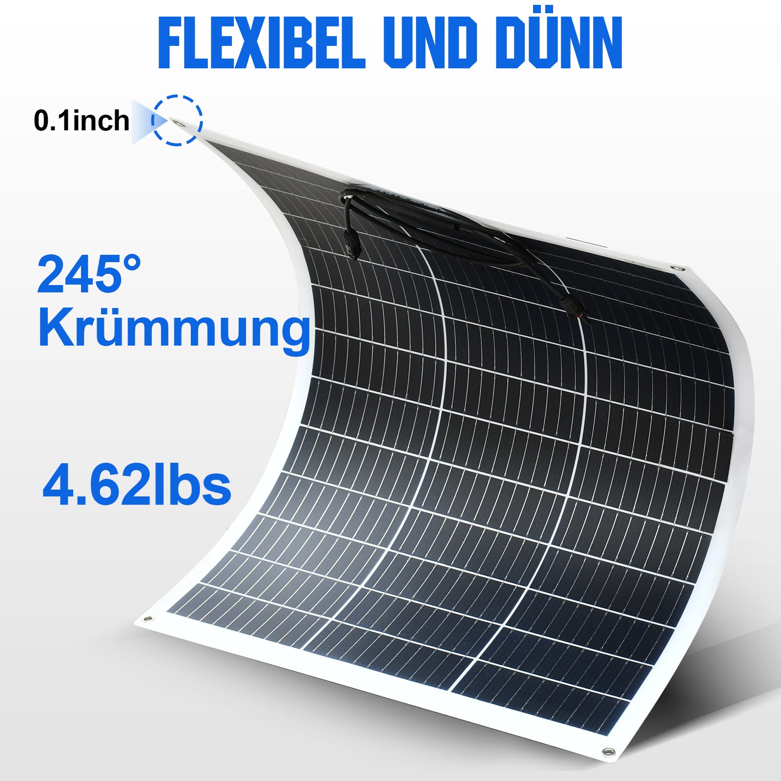 130Wp 12V Flexibles Solarmodul: Dank seines geringen Gewichts und des flexiblen Designs lässt es sich leicht installieren.