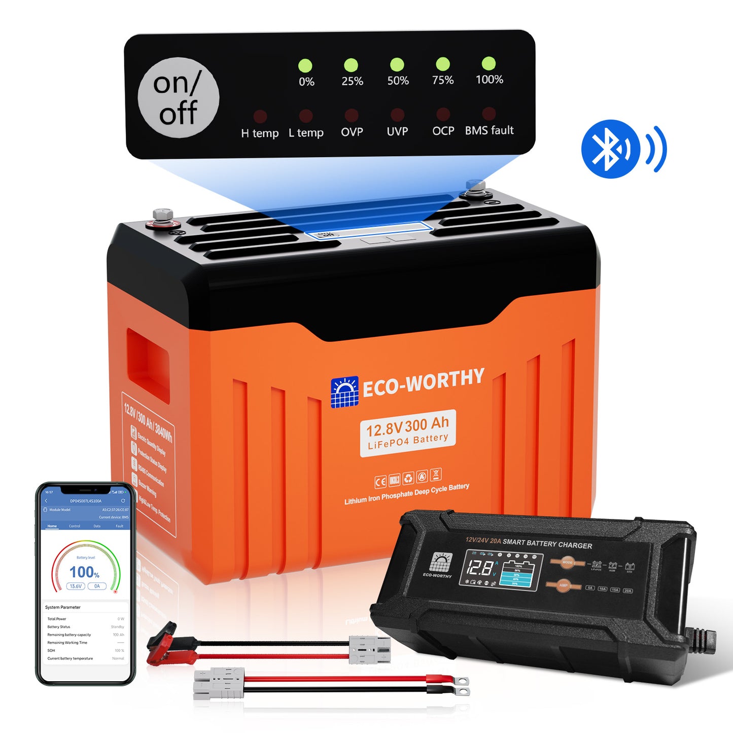 12V 300Ah LiFePO4 Lithium Batterie mit Bluetooth und Untertemperaturschutz