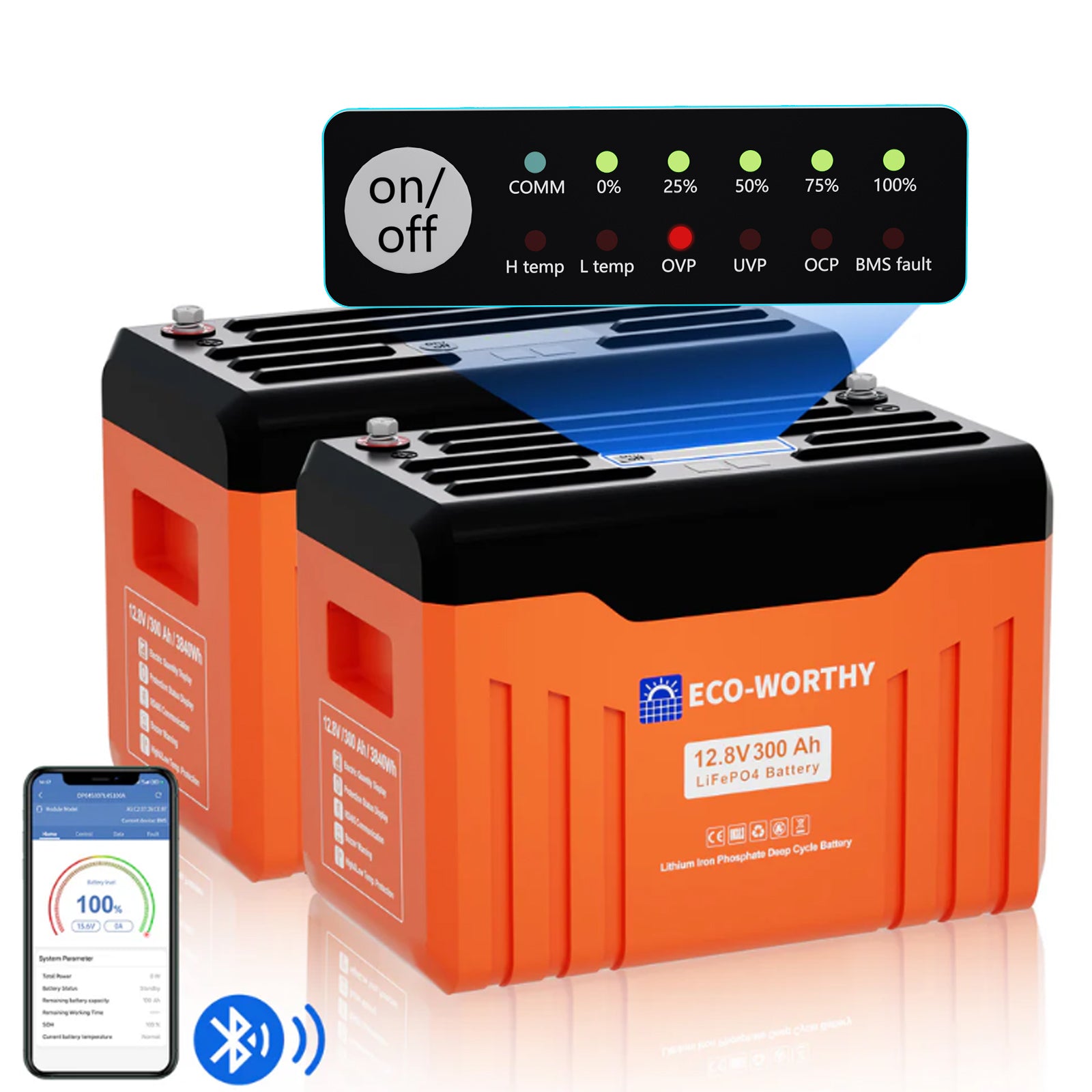 12V 300Ah LiFePO4 Lithium Batterie mit Bluetooth und Untertemperaturschutz