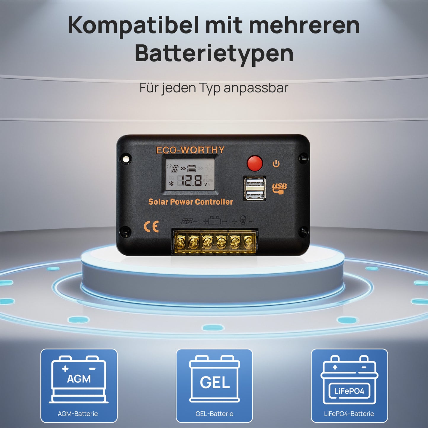 ECO-WORTHY 30A 12V/24V PWM Solarladeregler mit Bluetooth & APP Überwachung