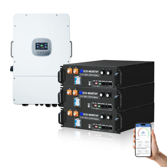 48V 100AH Lithiumbatterie 3 Stück und All-in-One-Wechselrichter 12KW 48Vdc-230/400Vac I Energiespeicher-Stromversorgungskit 15,36 kWh