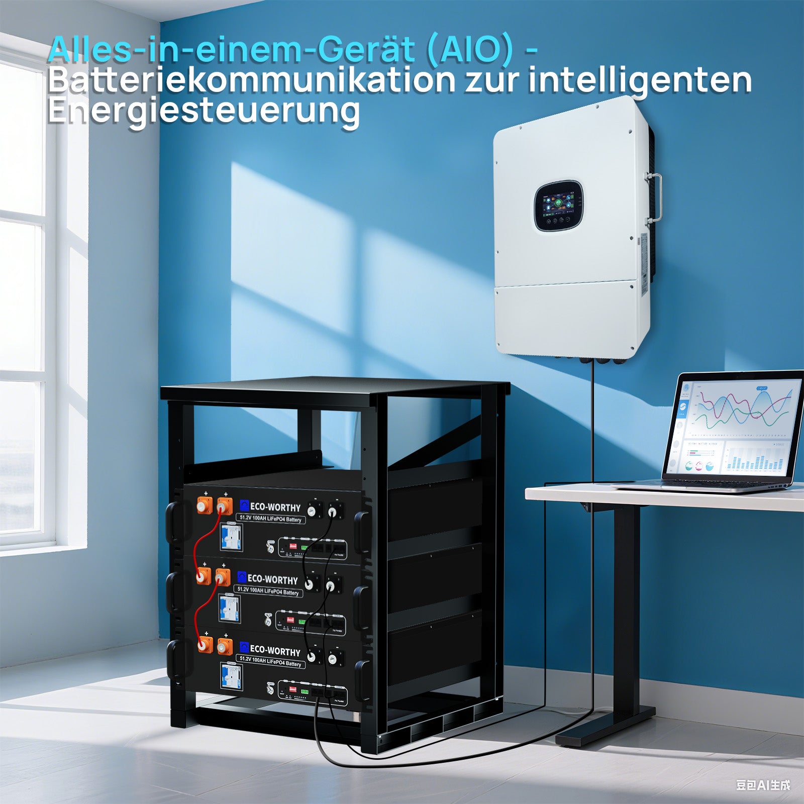 Der 12-kW-Wechselrichter und die 48-V-100-Ah-Lithiumbatterie können problemlos kommunizieren.