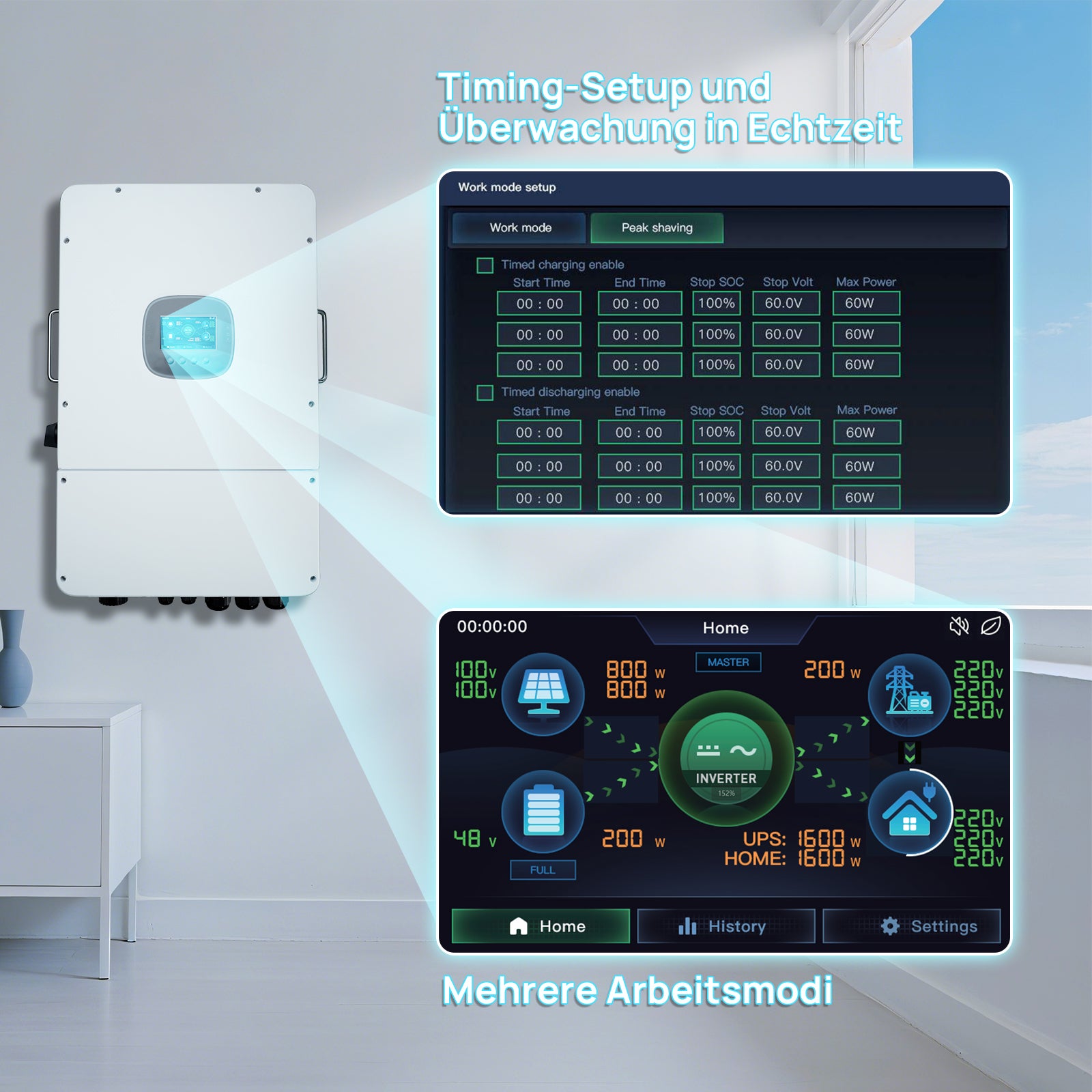 All-in-One-Wechselrichter 12KW 48Vdc-230/400Vac, Timing-Setup und Uberwachung in Echtzeit, Mehrere Arbeitsmodi