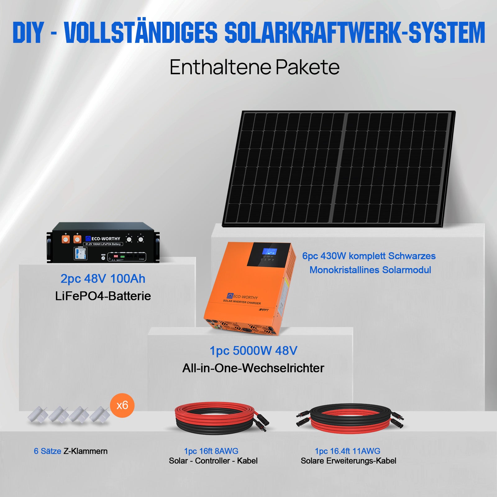 48V 2580W (6 x 430W) Komplettes MPPT-Off-Grid-Solarkit im Lieferumfang enthalten.