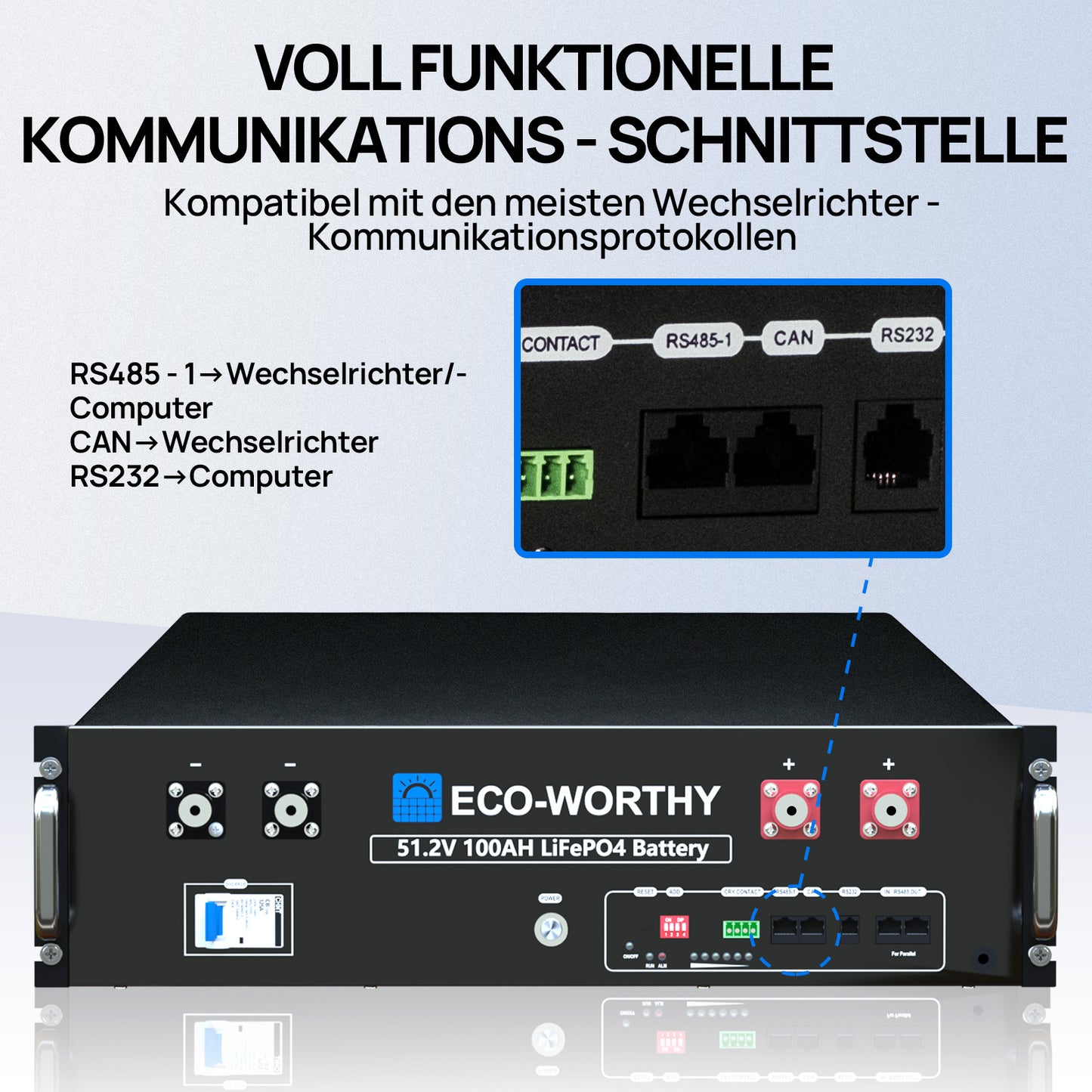 48V (51,2V) 100Ah Server-Rack-Batterie, 5,12kWh Lithium-Batterie, 3U-Größe, mit Bluetooth und WLAN, ≥6.000 Zyklen