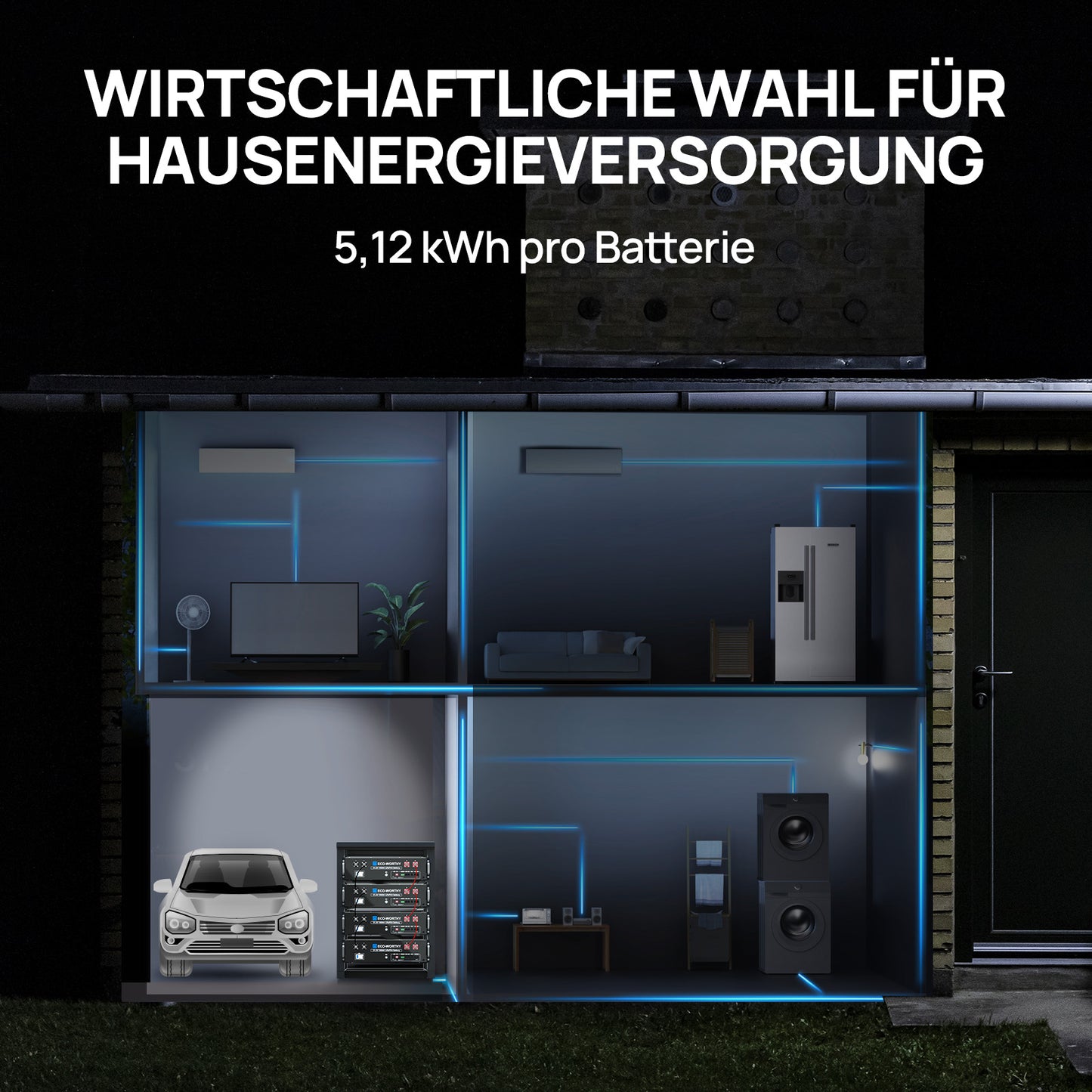 48V (51,2V) 100Ah Server-Rack-Batterie, 5,12kWh Lithium-Batterie, 3U-Größe, mit Bluetooth und WLAN, ≥6.000 Zyklen