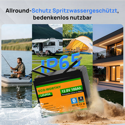ECO-WORTHY 12V 100Ah LiFePO4 Lithium batterie mit Bluetooth und Untertemperaturschutz