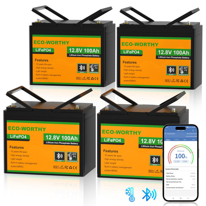 12V 100Ah LiFePO4 Lithium batterie mit Bluetooth und Untertemperaturschutz