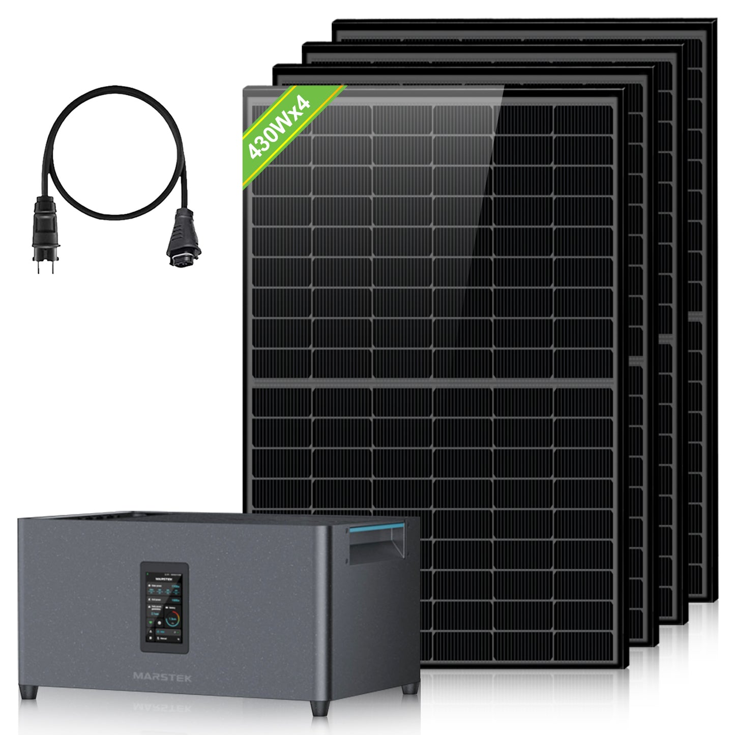 ECO-WORTHY Balkonkraftwerk mit Speicher | Marstek Jupiter C+ Energiespeicher, 4 x 430W Solarmodule, 4 MPPTs (PV max. 2400 W) | Plug-&-Play