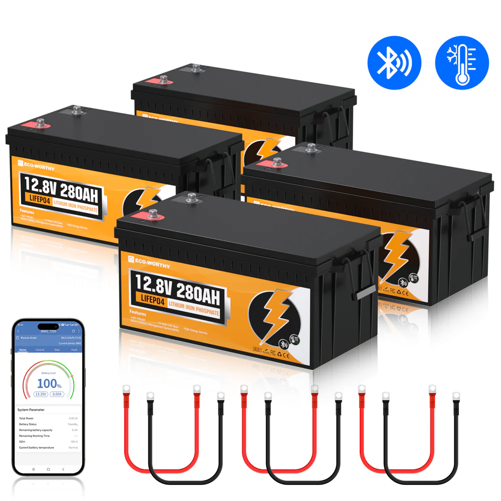 12V 280Ah LiFePO4 Lithium Batterie mit Bluetooth und Untertemperaturschutz | ECO-WORTHY