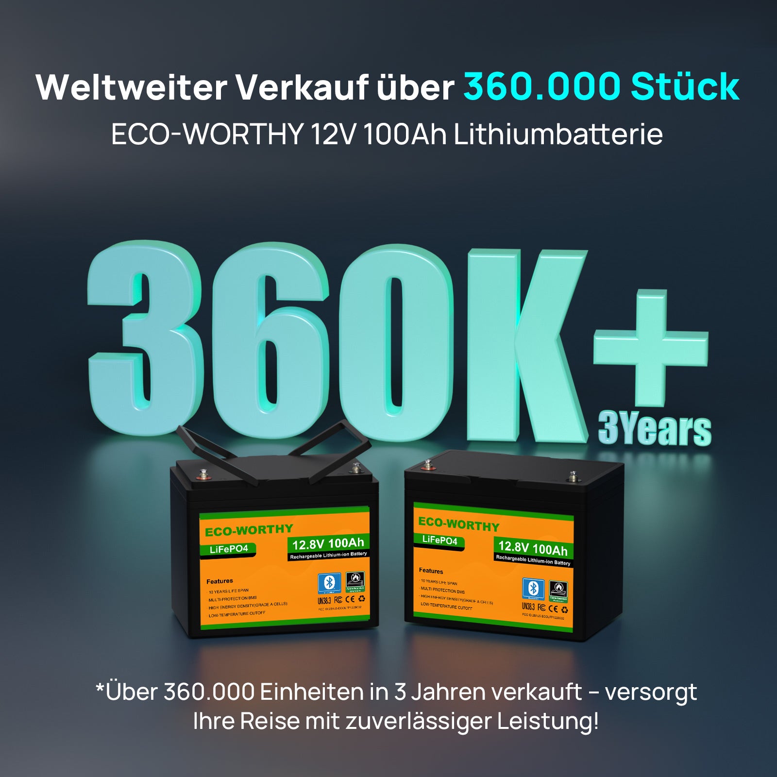 ECO-WORTHY 12V 100Ah LiFePO4 Lithium batterie mit Bluetooth und Untertemperaturschutz
