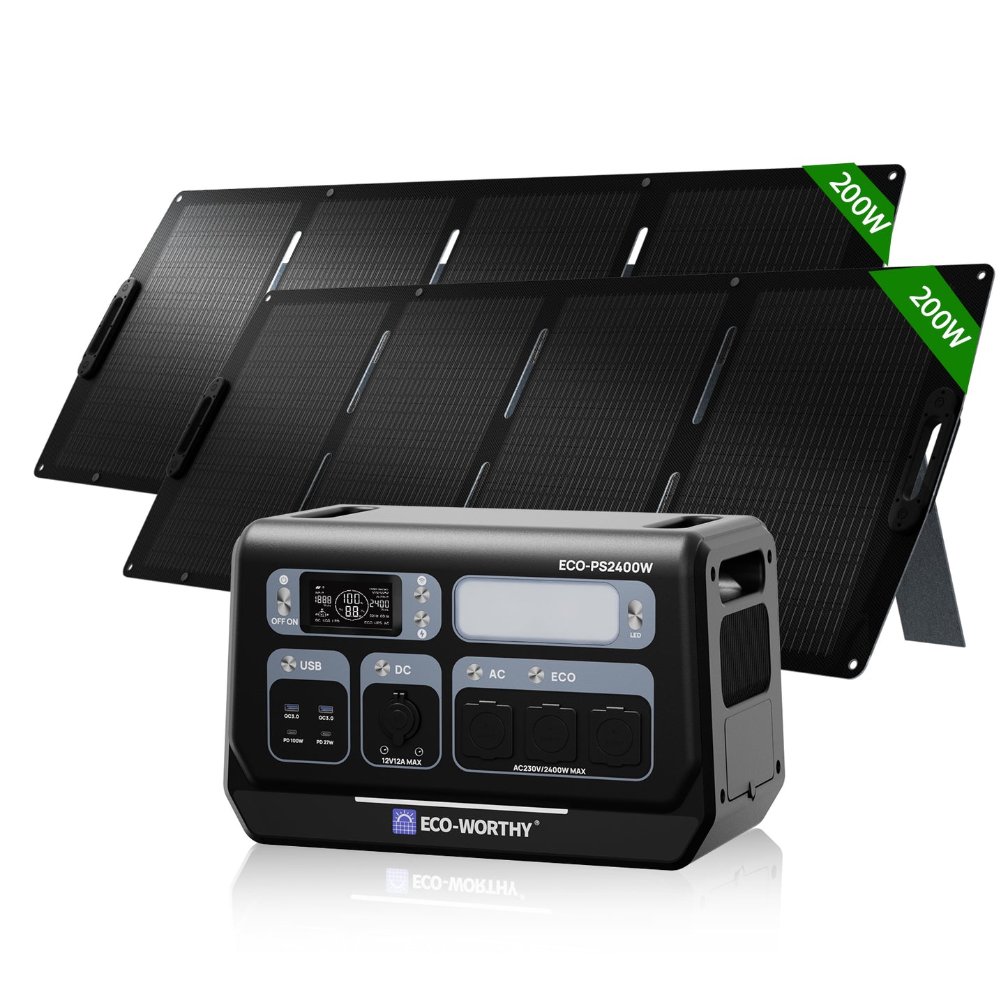 Eco-Worthy 2400W Tragbare Powerstation—2048Wh—WLAN und Bluetooth—Notstromversorgung