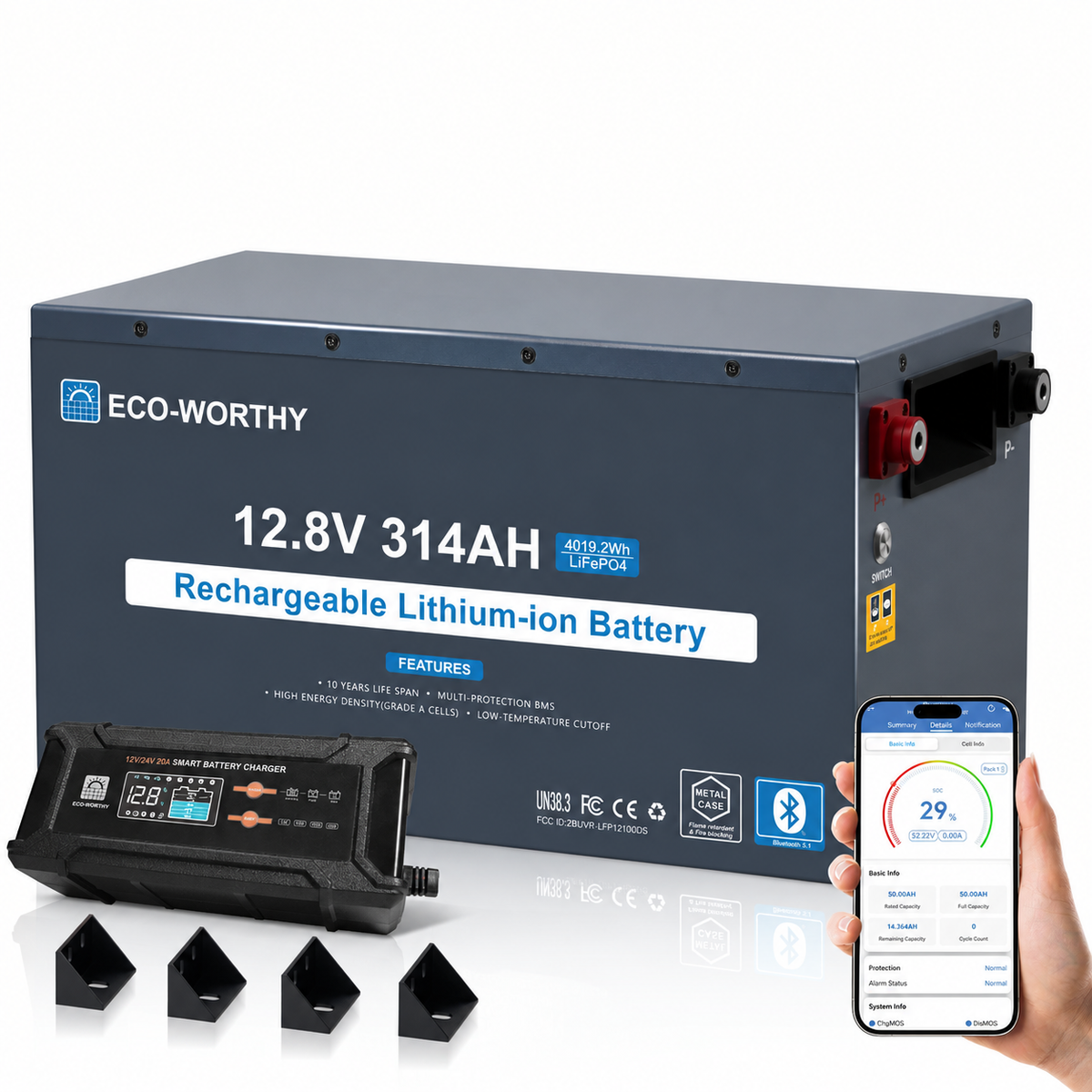 ECO-WORTHY EnergyRock 12V 314Ah LiFePO4 Lithium Batterie—Metallgehäuse 200A BMS