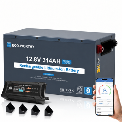 ECO-WORTHY EnergyRock 12V 314Ah LiFePO4 Lithium Batterie—Metallgehäuse 200A BMS