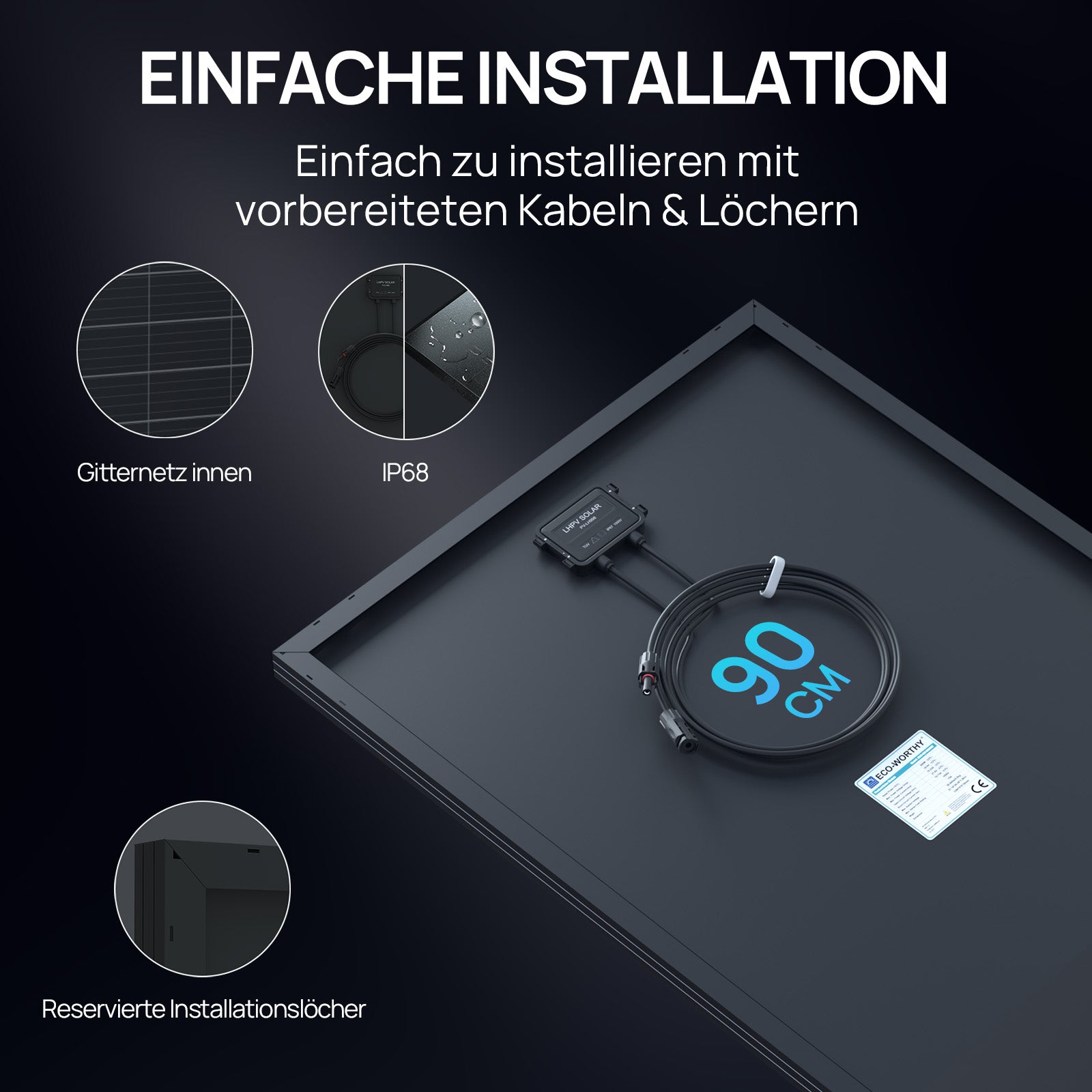 120W 12V Vollschwarzes BC Solarmodul. Das Design ist einfach zu installieren.
