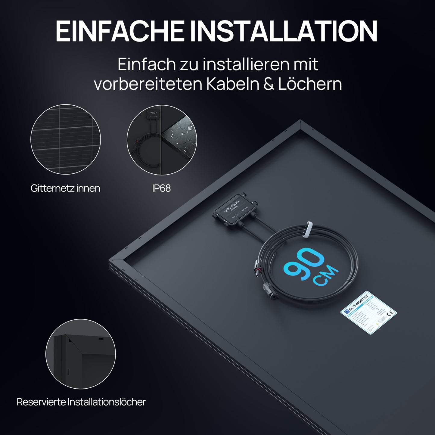 120W 12V Vollschwarzes BC Solarmodul. Das Design ist einfach zu installieren.