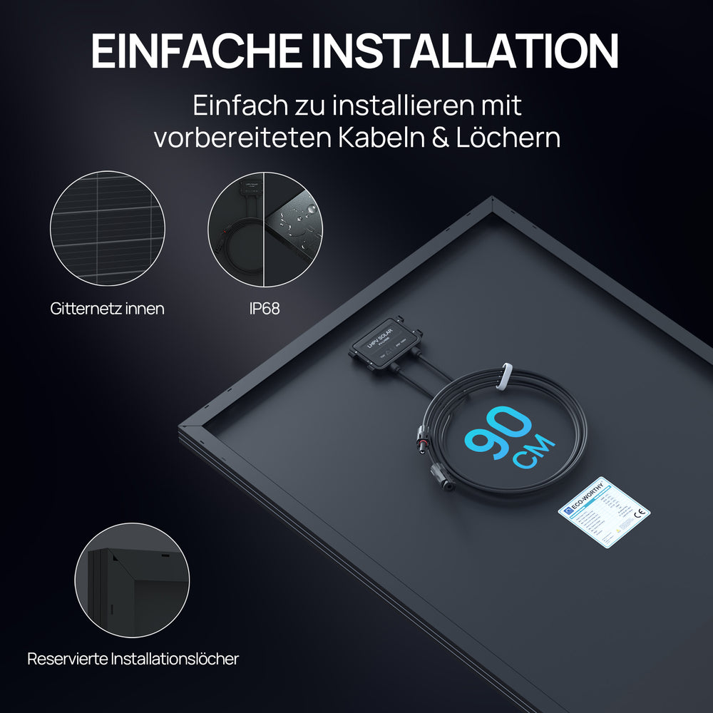 120W 12V Vollschwarzes BC Solarmodul. Das Design ist einfach zu installieren.