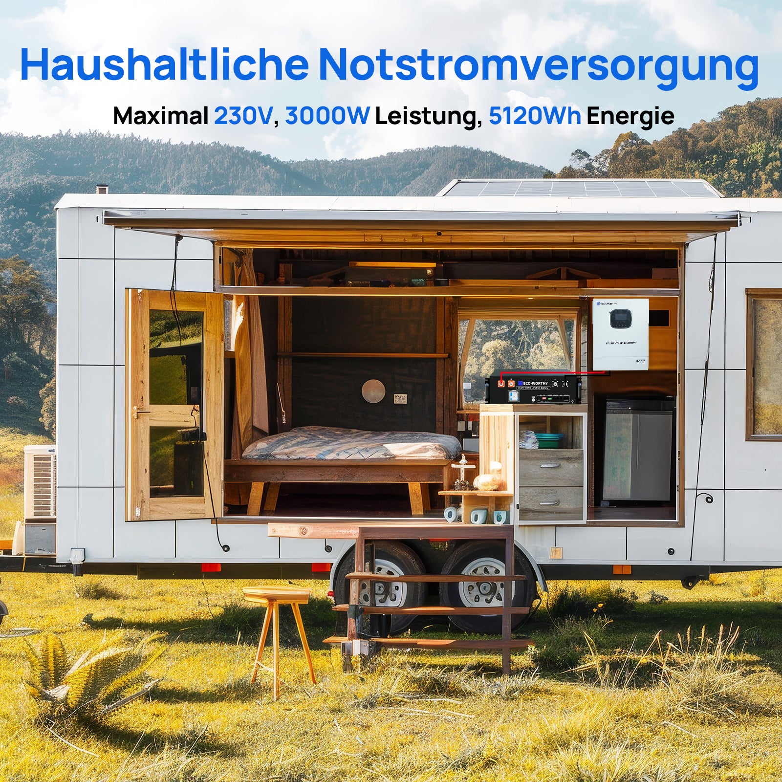 Die 48-V-100-Ah-LiFePO4-Batterie Version 3 in Kombination mit einem 48-V-3000-W-All-in-One-Wechselrichter eignet sich ideal als Notstromquelle in Ihrem Zuhause.