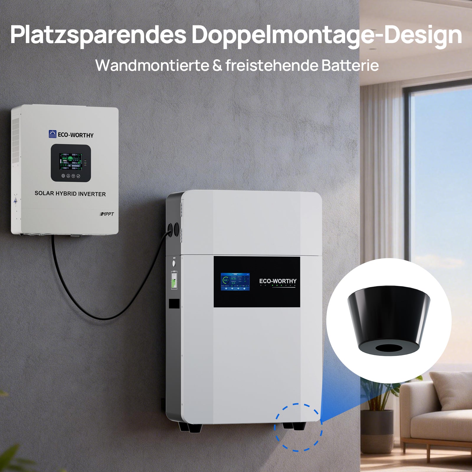 ECO-WORTHY 48V 100Ah Wand-Innenbatterie mit Anschlussdose | IEC 62619 | Für niedrige Temperaturen geeignet | 10 Jahre Garantie