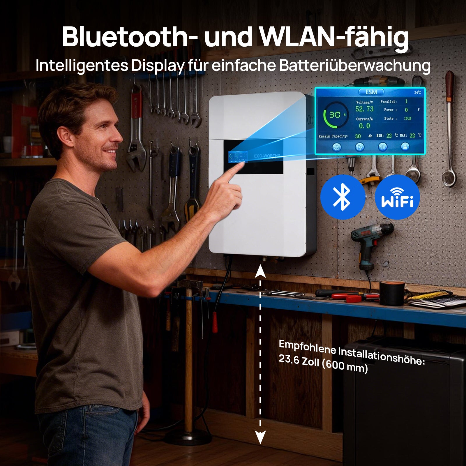 ECO-WORTHY 48V 100Ah Wand-Innenbatterie mit Anschlussdose | IEC 62619 | Für niedrige Temperaturen geeignet | 10 Jahre Garantie