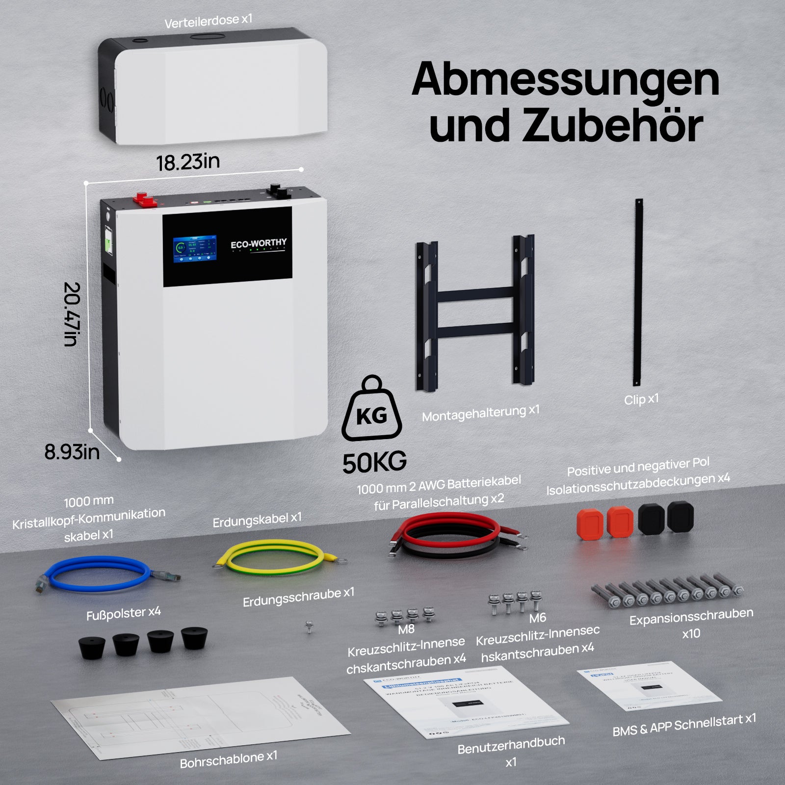 ECO-WORTHY 48V 100Ah Wand-Innenbatterie mit Anschlussdose | IEC 62619 | Für niedrige Temperaturen geeignet | 10 Jahre Garantie