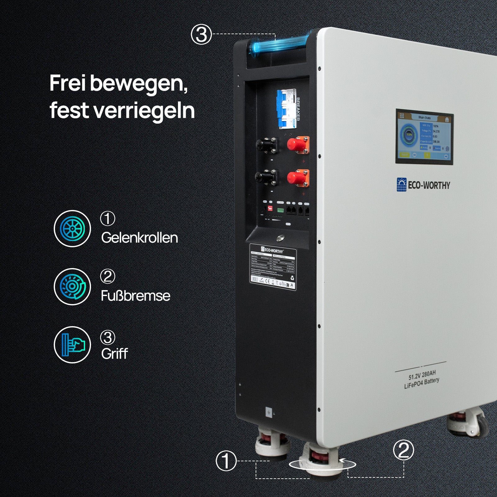 ECO-WORTHY 48V 280Ah LiFePO4 Batterie Solar-Backup-Batterie für Zuhause Wandmontage-6