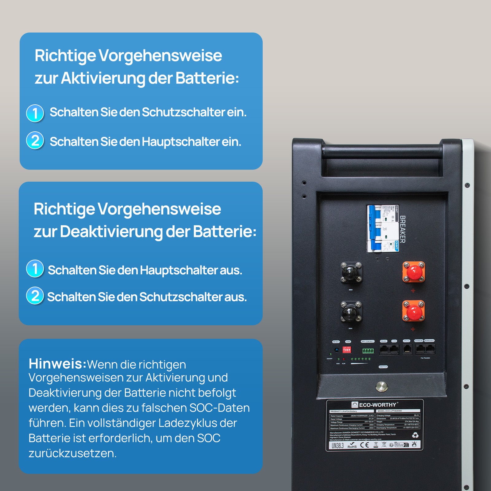ECO-WORTHY 48V 280Ah LiFePO4 Batterie Solar-Backup-Batterie für Zuhause Wandmontage-9