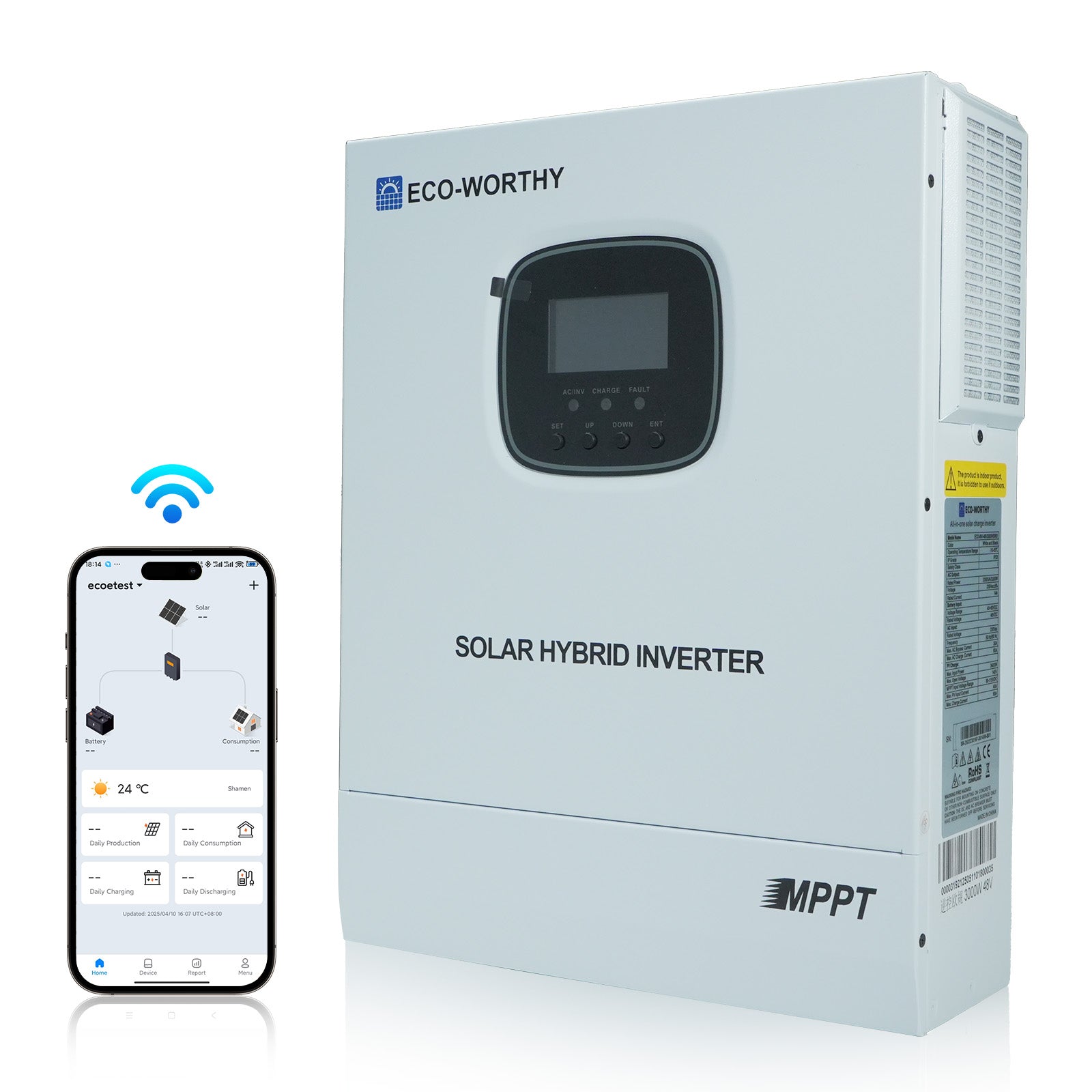 ECO-WORTHY 48V 3000W All-in-One Solar-Wechselrichter-Ladegerät | MPPT 60A, 3400W PV-Eingang