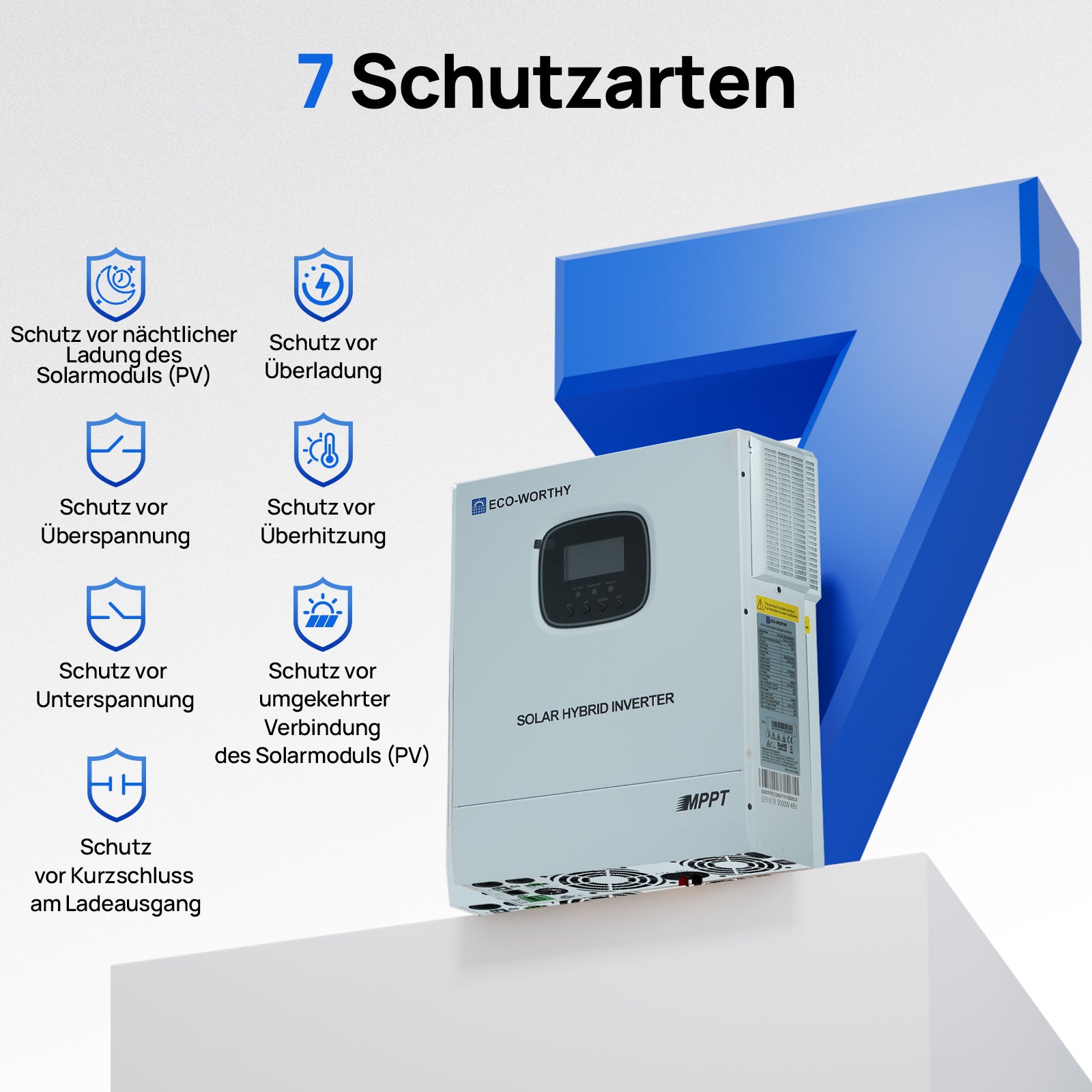 Der 48-V-3-KW-Wechselrichter verfügt über 7 Schutzarten.