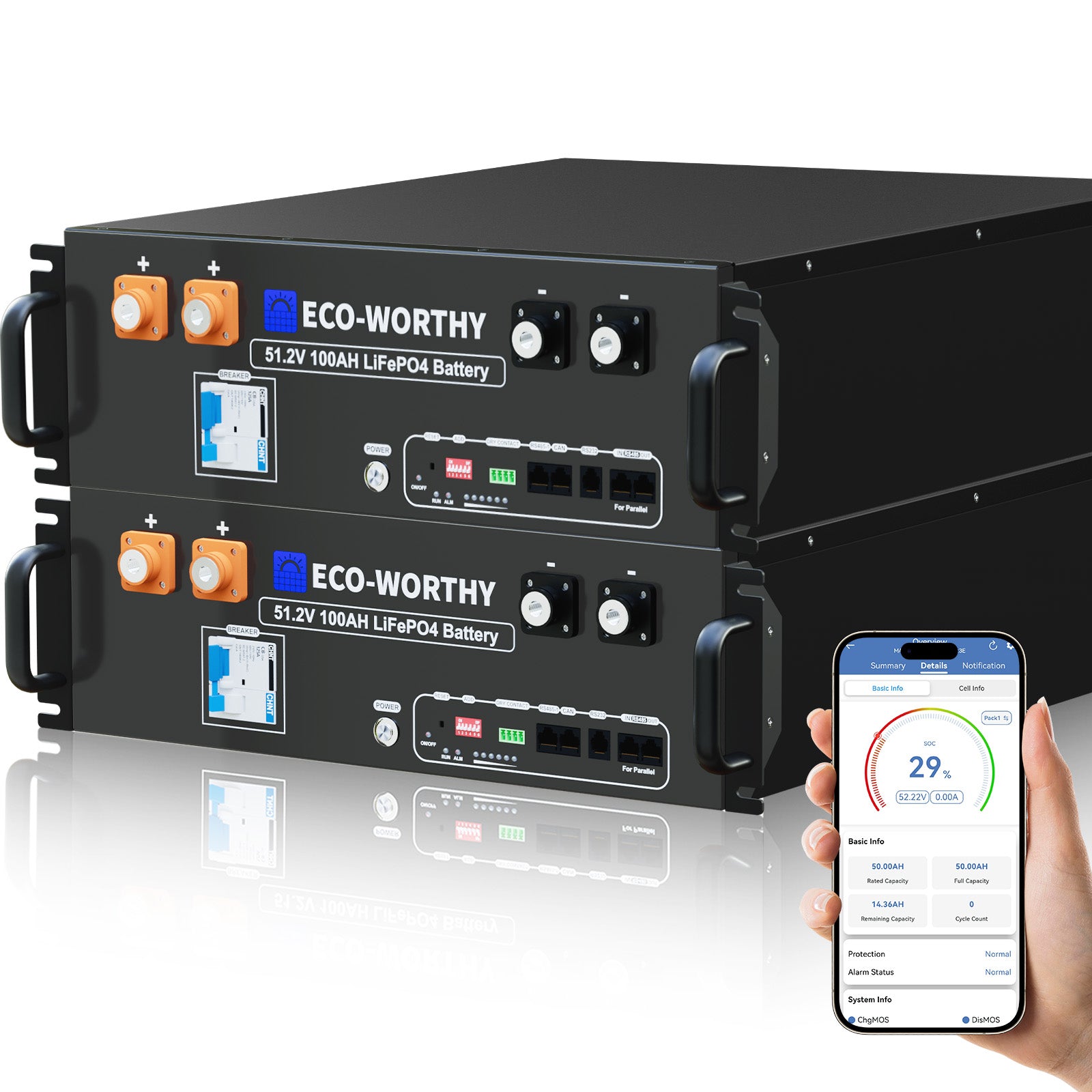 ECO-WORTHY 48V (51,2V) 100Ah Server-Rack-Batterie mit Bluetooth und WLAN | Version 3